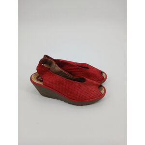 Fly London Sandals Womens 40 Yazu Slingback Red Perforated Peep Toe Wedge Heels